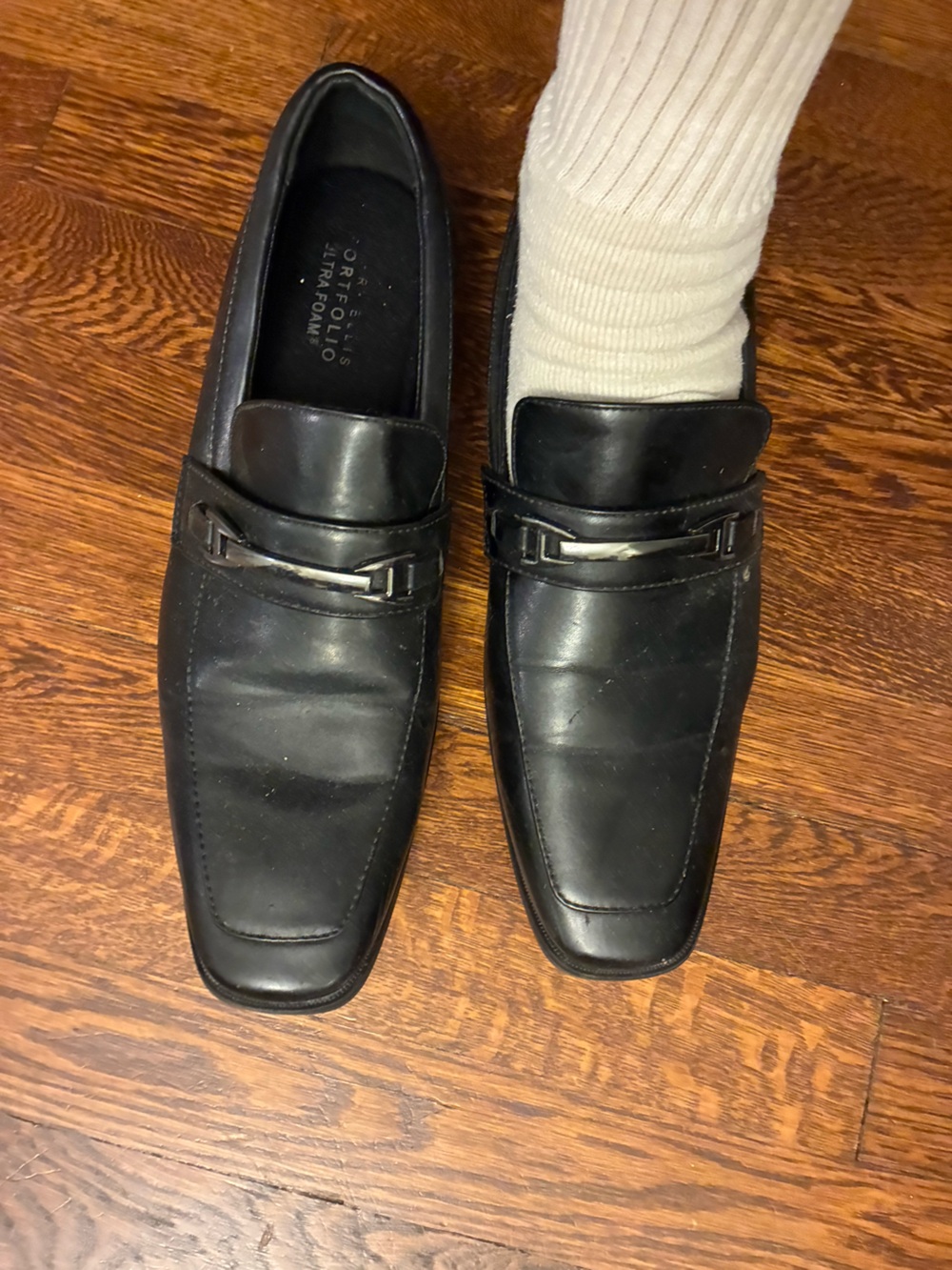Men's Black Leather Slip-On Loafers with Metal Bit Perry Ellis size 11
